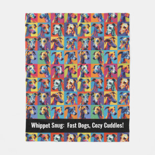 Colorful Whippet Snug with custom text Fleece Blanket
