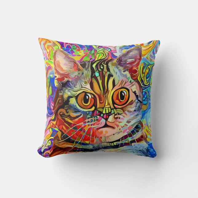 Colorful Whiskers Throw Pillow (Front)