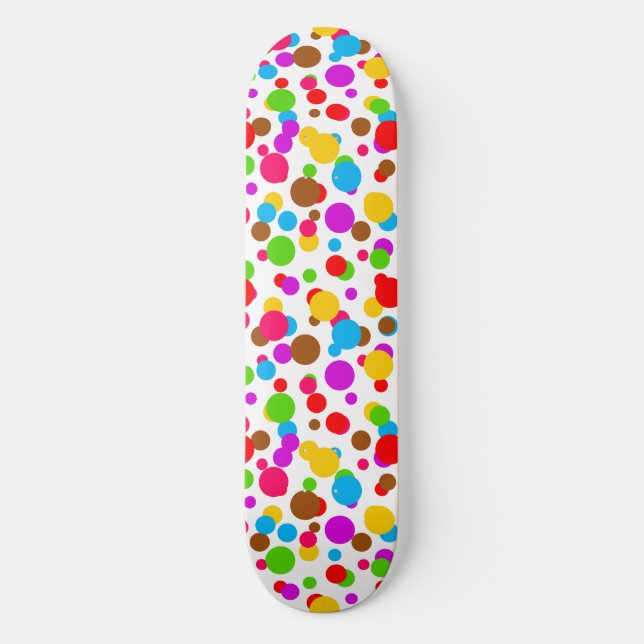 Colorful White Background Polka Dots Skateboard (Front)
