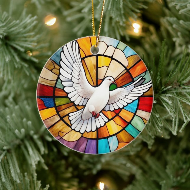 Colorful White Dove Stained Glass Bird Ceramic Ornament (Tree)