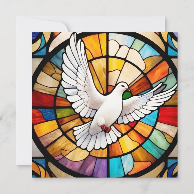 Colorful White Dove Stained Glass Bird Note Card (Front)