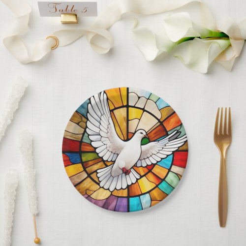 Colorful White Dove Stained Glass Bird