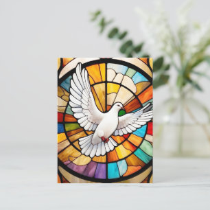 Colorful White Dove Stained Glass Bird Postcard