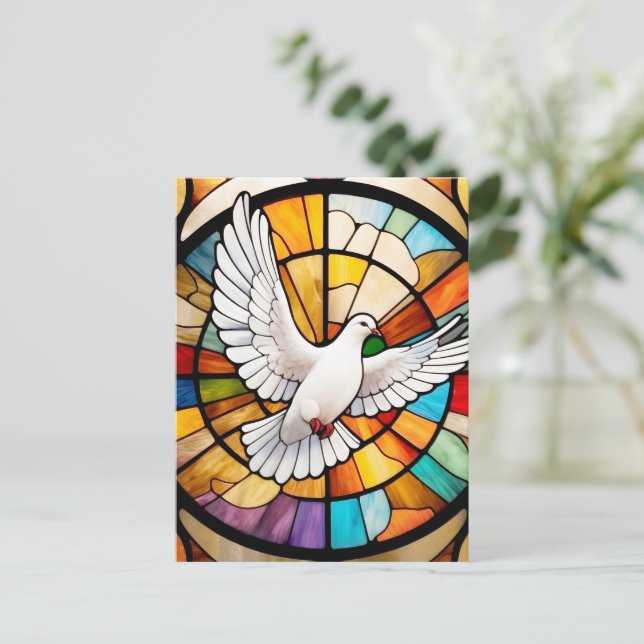 Colorful White Dove Stained Glass Bird Postcard (Standing Front)