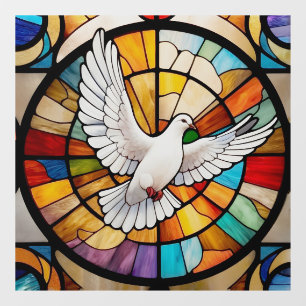 Colorful White Dove Stained Glass Bird Window Cling