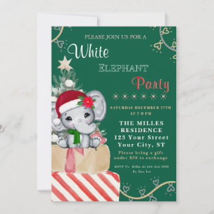 Colorful White Elephant Christmas Holiday Party Invitation