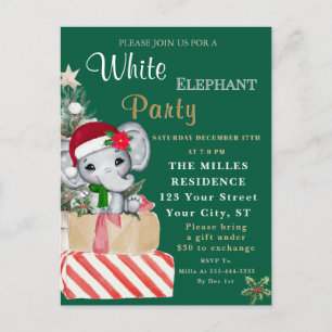 Colorful White Elephant Christmas Holiday Party Postcard