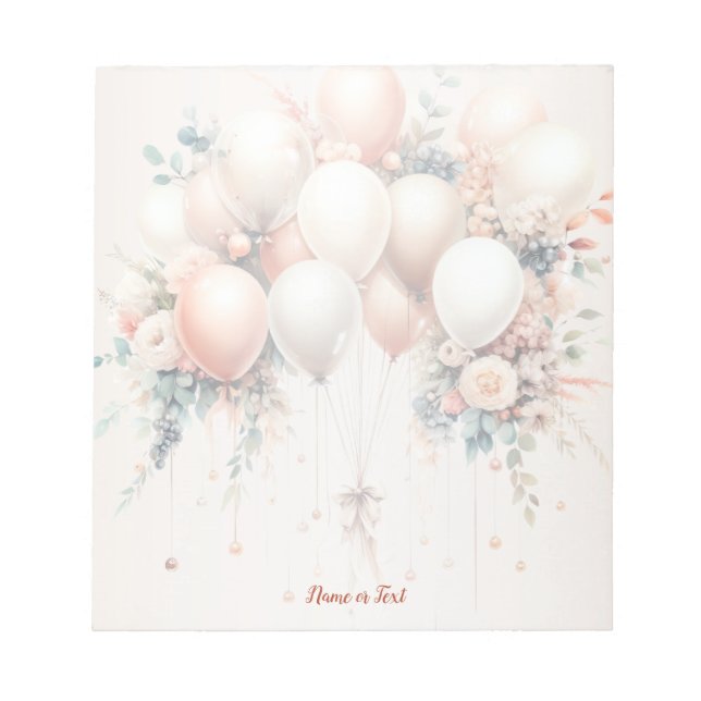 Colorful White Peach Floral Balloons Elegant Notepad (Front)