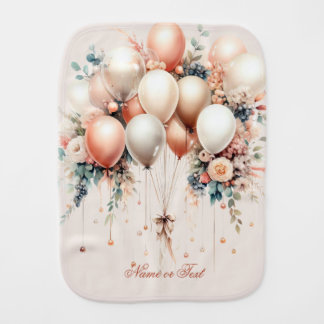 Colorful White Peach Floral Balloons Elegant Party Baby Burp Cloth