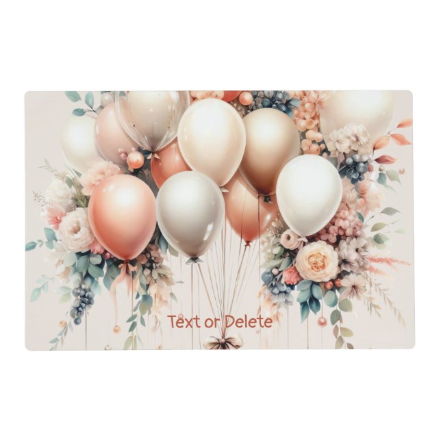 Colorful White Peach Floral Balloons Elegant Party Placemat (Front)