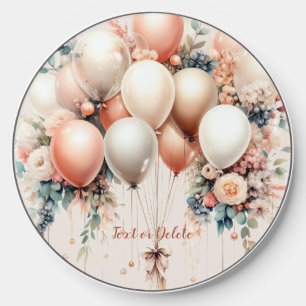 Colorful White Peach Floral Balloons Elegant Party Wireless Charger