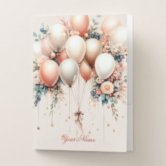 Colorful White Peach Floral Balloons Elegant Pocket Folder