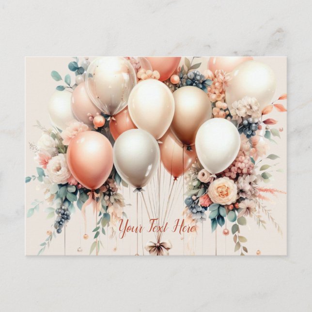Colorful White Peach Floral Balloons Elegant Postcard (Front)