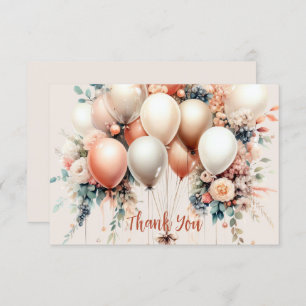 Colorful White Peach Floral Balloons Elegant Thank You Card
