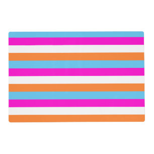 Colorful White Pink Blue Orange Stripe Line Custom Placemat