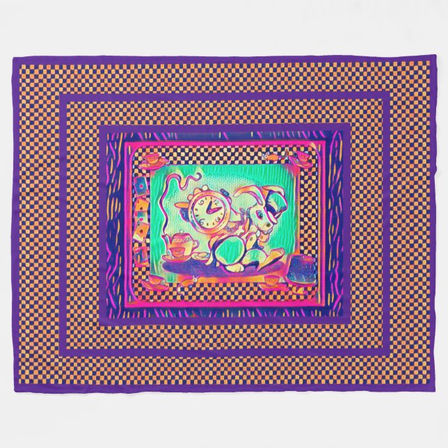 Colorful White Rabbit by Aleta Fleece Blanket (Front (Horizontal))