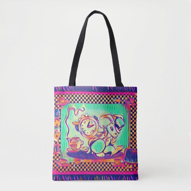 Colorful White Rabbit by Aleta Tote Bag (Front)