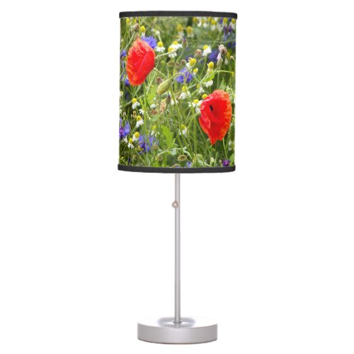 colorful white red poppy meadow nature table lamp