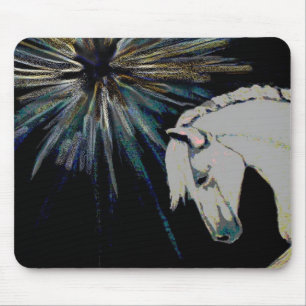 Colorful White Stallion Horse Burst Mousepad