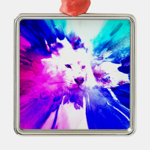 colorful White Tiger Grunge Metal Ornament