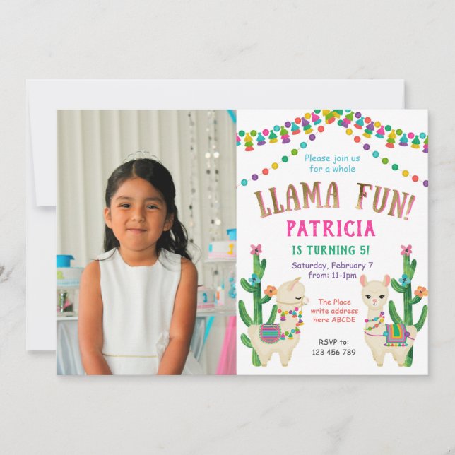 Colorful, Whole Llama Fun, Birthday Photo Invitation (Front)