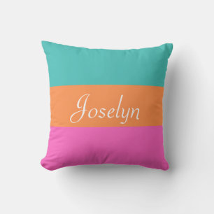 Colorful Wide Stripes with Name Simple Minimalist Throw Pillow