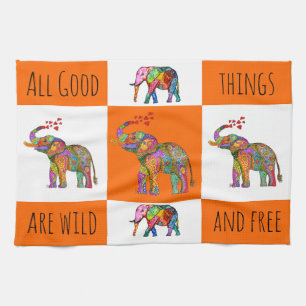 Colorful Wild and Free Elephant Kitchen Towel