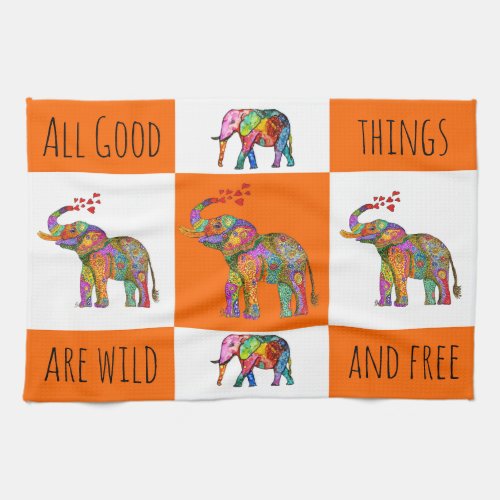 Colorful Wild and Free Elephant Kitchen Towel