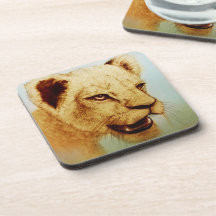 Colorful Wild Animal - Lion, 6 Plastic Coasters