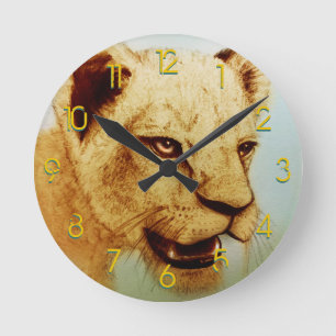 Colorful Wild Animal - Lion, Round Clock