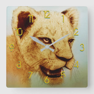 Colorful Wild Animal - Lion, Square Clock