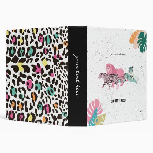 Colorful Wild Animals  Tropical Leaves 3 Ring Binder