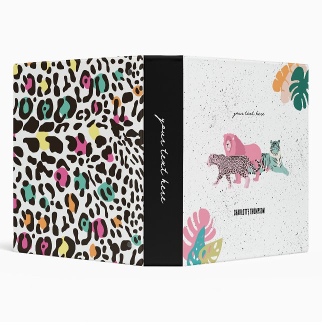 Colorful Wild Animals & Tropical Leaves 3 Ring Binder (Background)