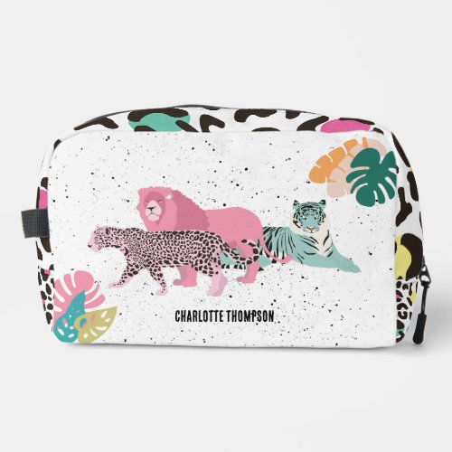 Colorful Wild Animals  Tropical Leaves Dopp Kit