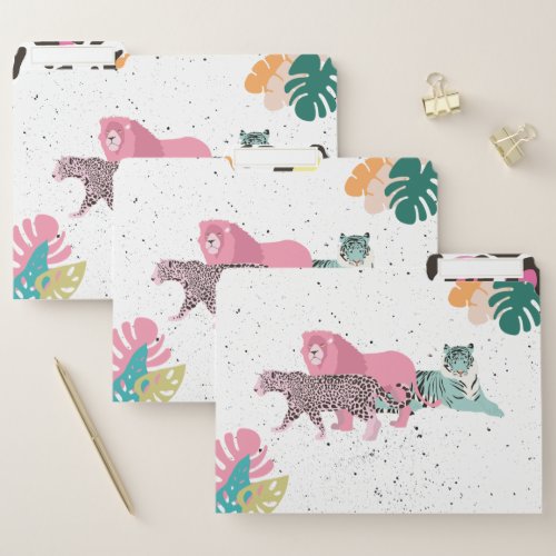 Colorful Wild Animals  Tropical Leaves File Folder