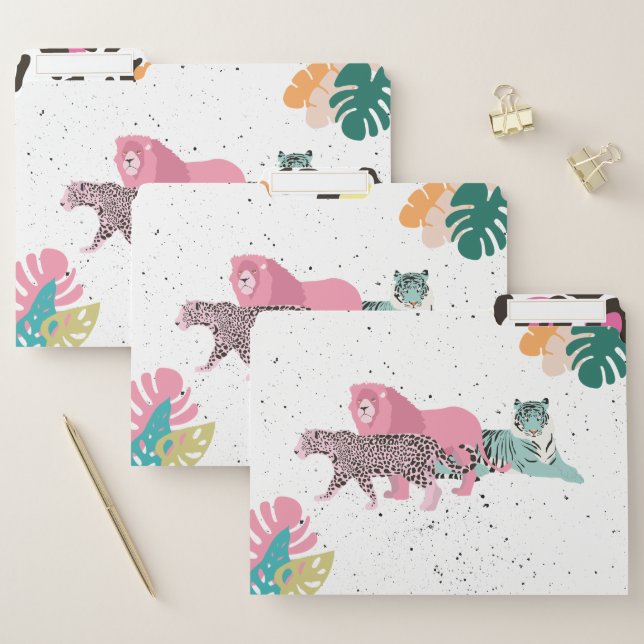 Colorful Wild Animals & Tropical Leaves File Folder (Set)