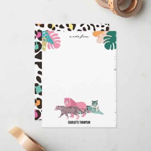 Colorful Wild Animals  Tropical Leaves Note Card