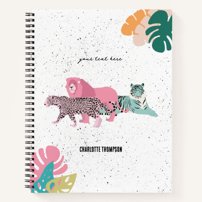 Colorful Wild Animals & Tropical Leaves Notebook (Front)