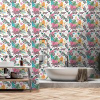 Colorful Wild Animals & Tropical Leaves Pattern