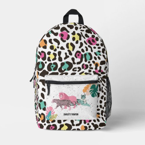 Colorful Wild Animals  Tropical Leaves Printed Backpack