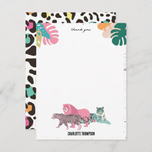 Colorful Wild Animals & Tropical Leaves Thank You Card