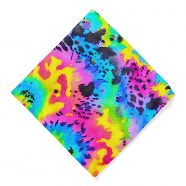 Colorful Wild Cheetah Tye Dye Pattern  Bandana (Front)