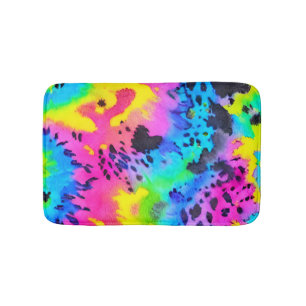 Colorful Wild Cheetah Tye Dye Pattern Bath Mat