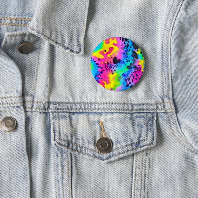 Colorful Wild Cheetah Tye Dye Pattern  Button (In Situ)