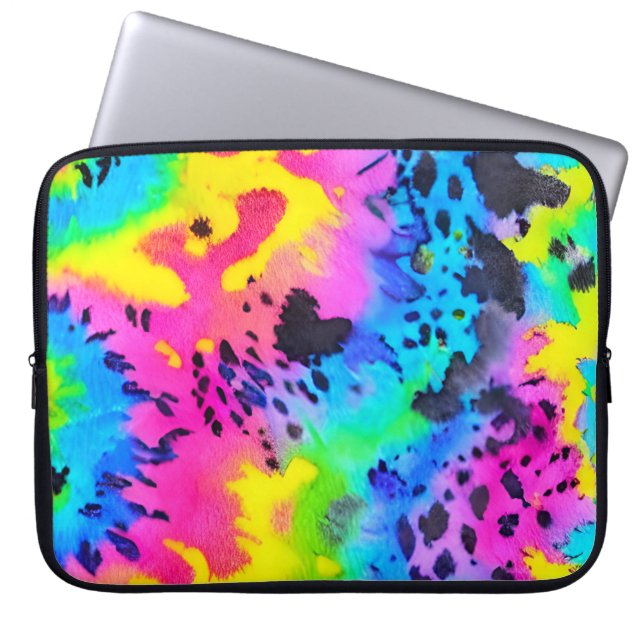 Colorful Wild Cheetah Tye Dye Pattern  Laptop Sleeve (Front)