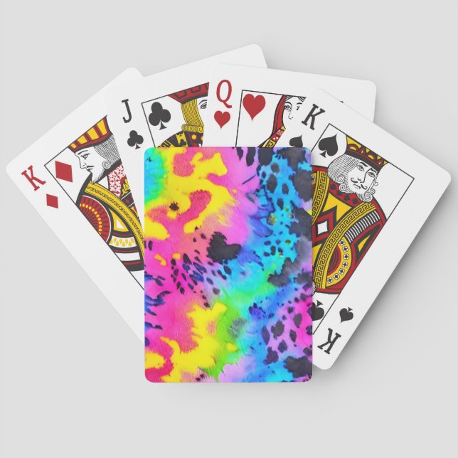 Colorful Wild Cheetah Tye Dye Pattern  Poker Cards (Back)