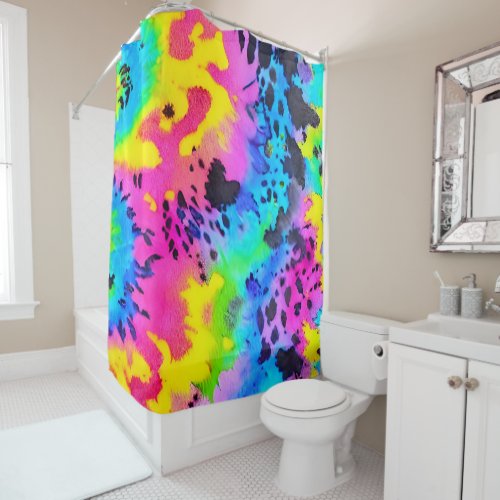 Colorful Wild Cheetah Tye Dye Pattern  Shower Curtain