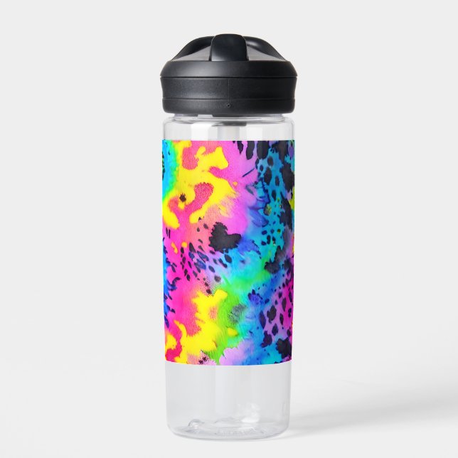 Colorful Wild Cheetah Tye Dye Pattern  Water Bottle (Front)