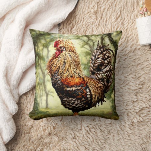 Colorful Wild Feathers Rooster Throw Pillow
