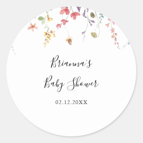 Colorful Wild Floral Baby Shower Favor  Classic Round Sticker